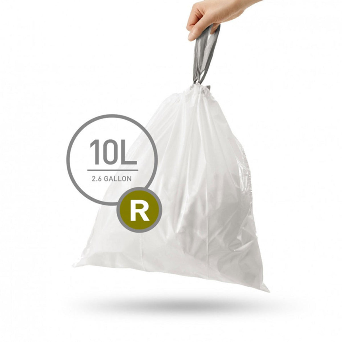 20 simplehuman Size R Drawstring Bin Liners - White Bags 10L