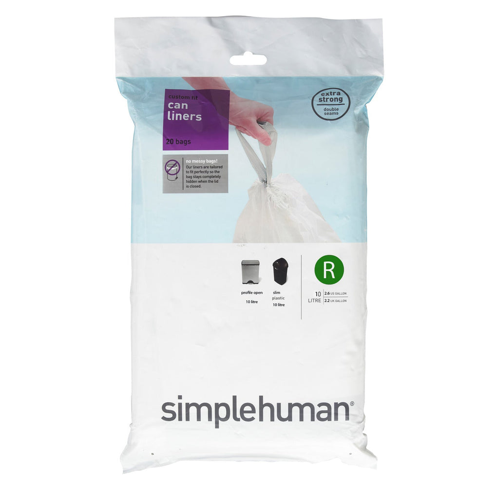 20 simplehuman Size R Drawstring Bin Liners - White Bags 10L