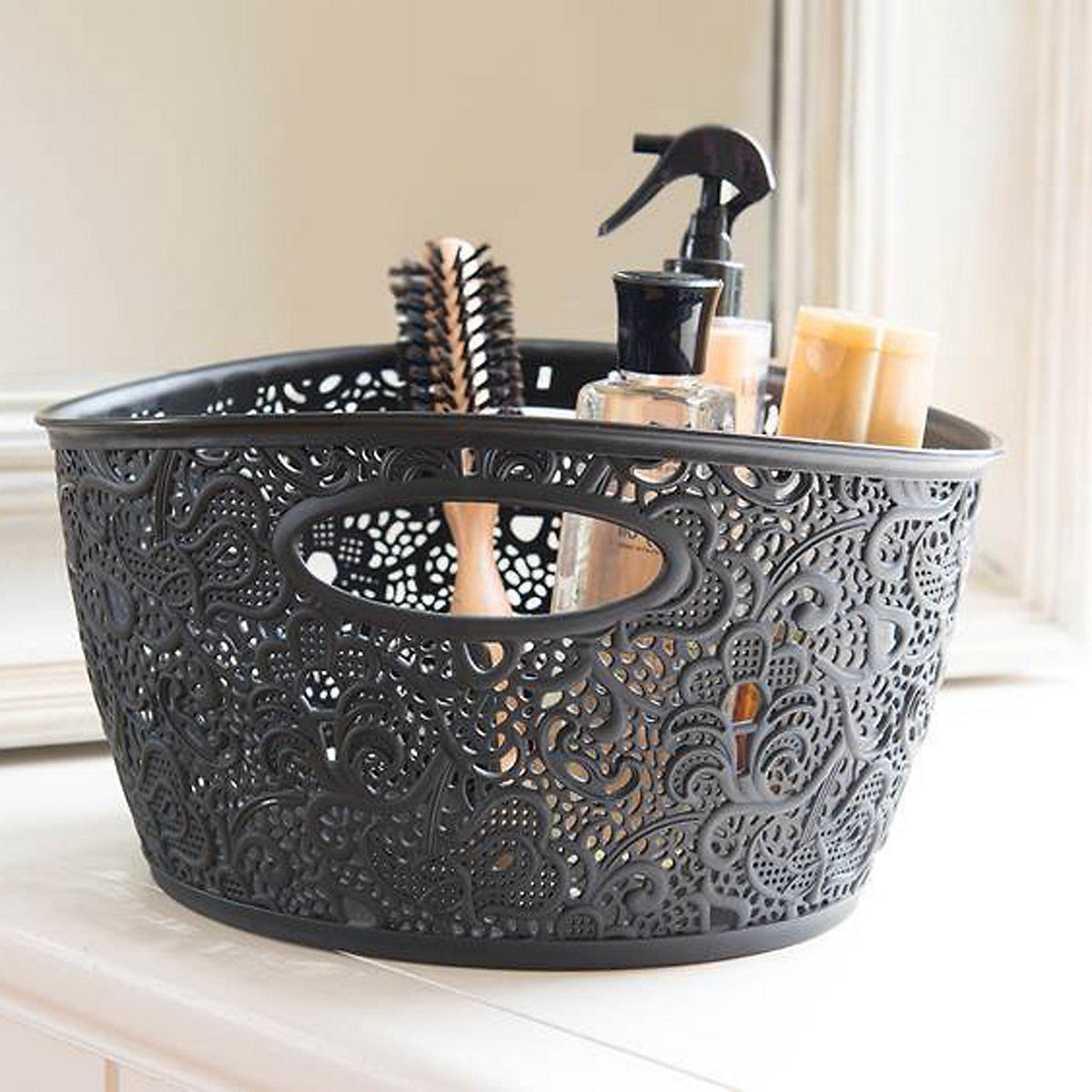 Lace-Effect Storage Tub Black