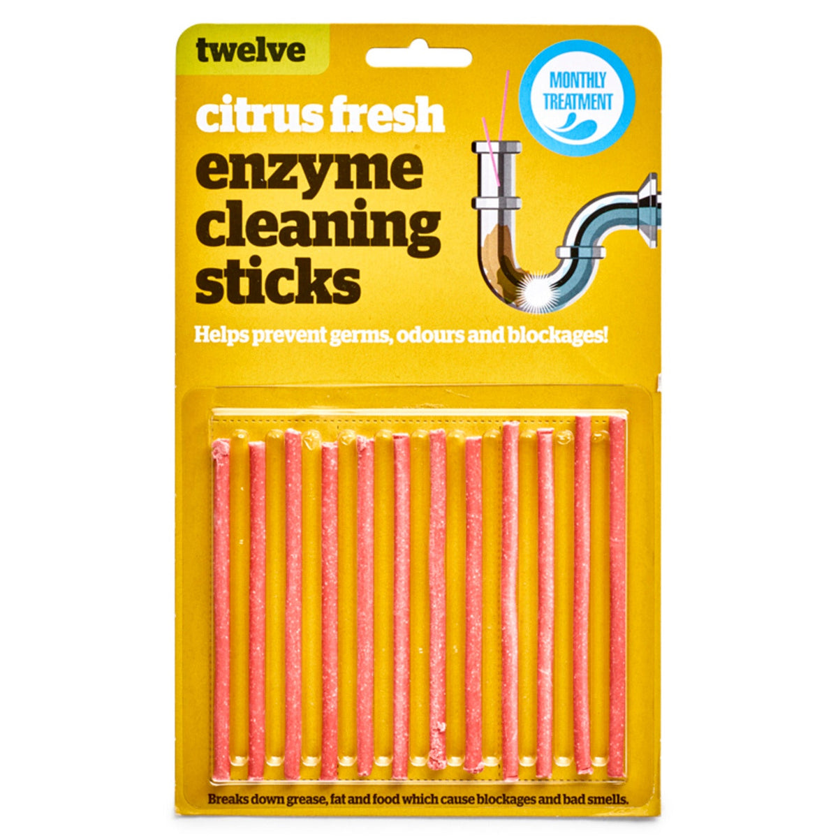 12 Drain Maintain Fragranced Enzyme Cleaning Plughole Sticks Citrus Fresh