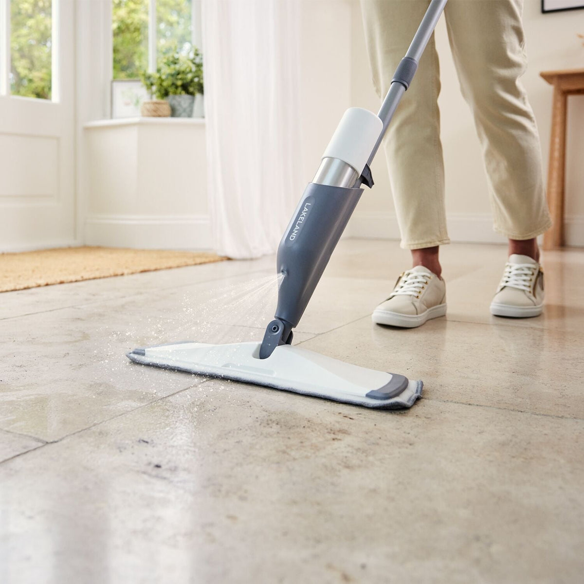 Lakeland Spray Mop with 2 Aluminium Bottles Grey and White