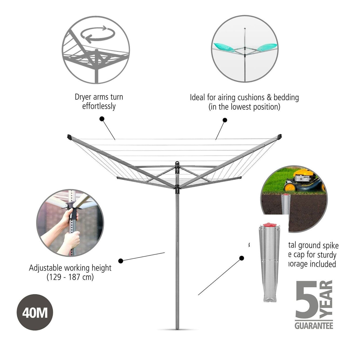 Brabantia 40m Lift-O-Matic Rotary Airer