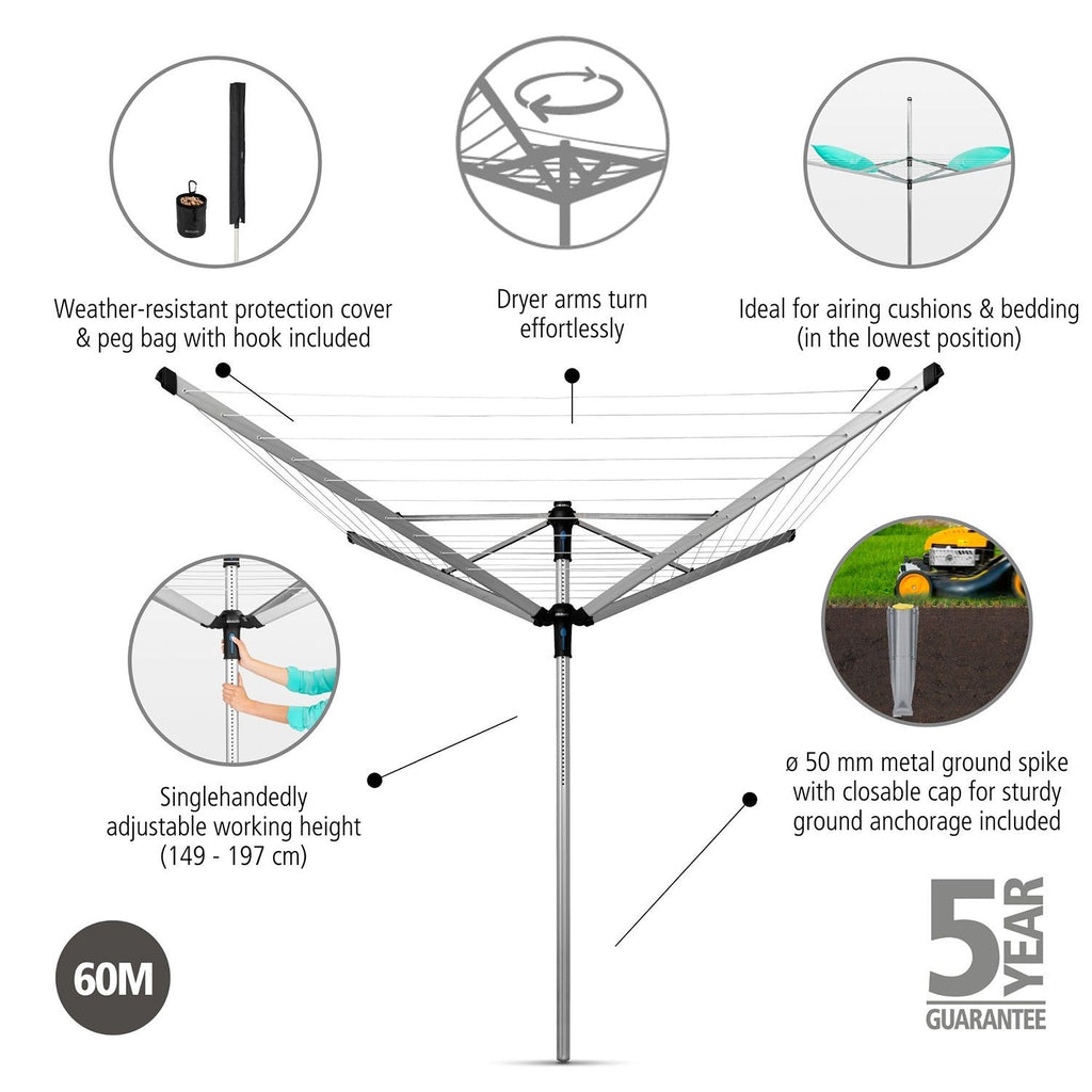 Brabantia 60M Lift-O-Matic Advance Rotary Airer Bundle