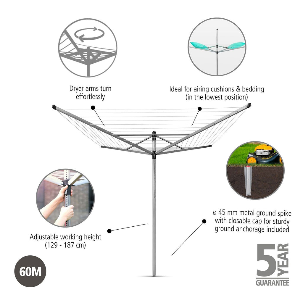 Brabantia 60m Lift-O-Matic Rotary Airer with Ground Spike