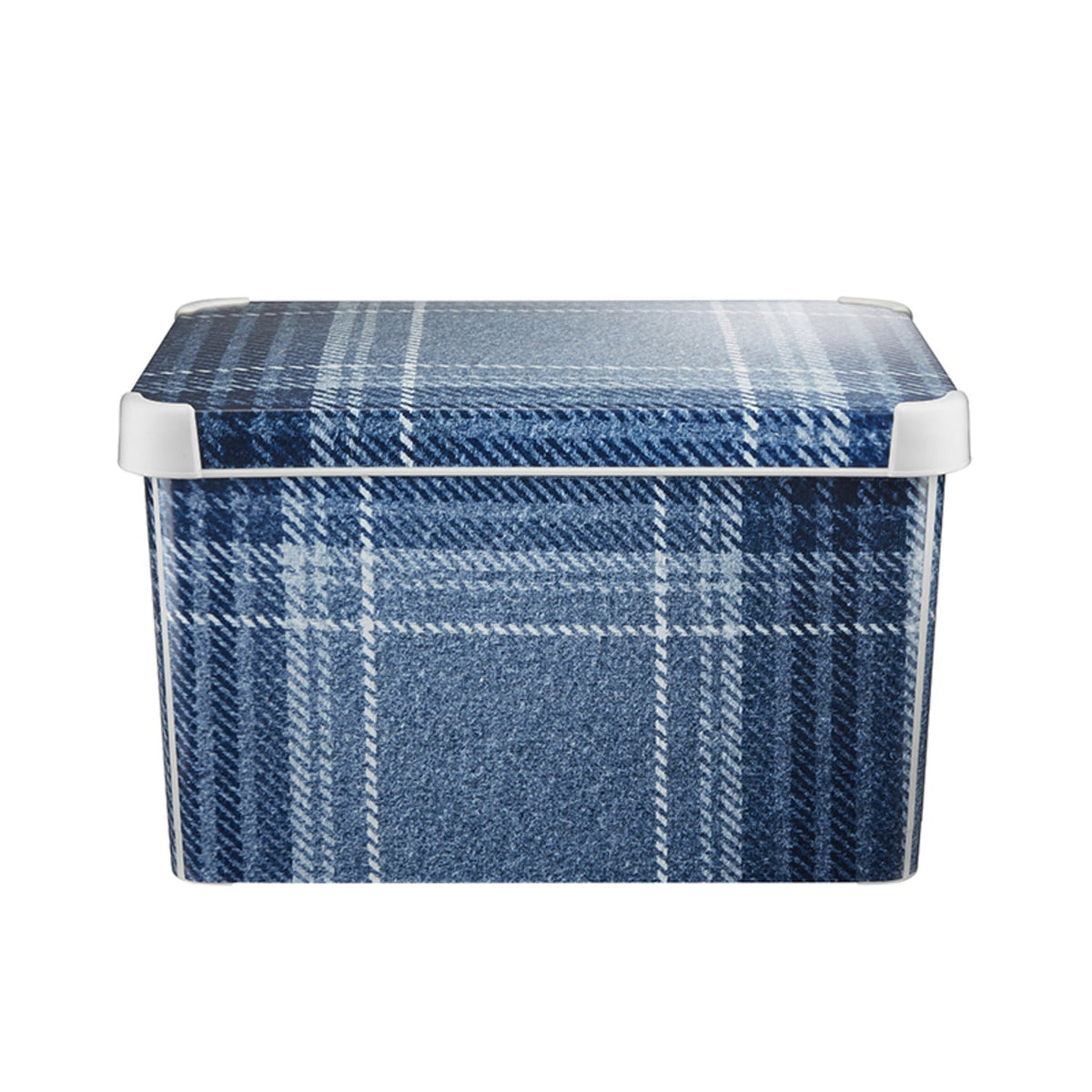 Curver Tartan Effect Storage Box with Lid Blue 22L