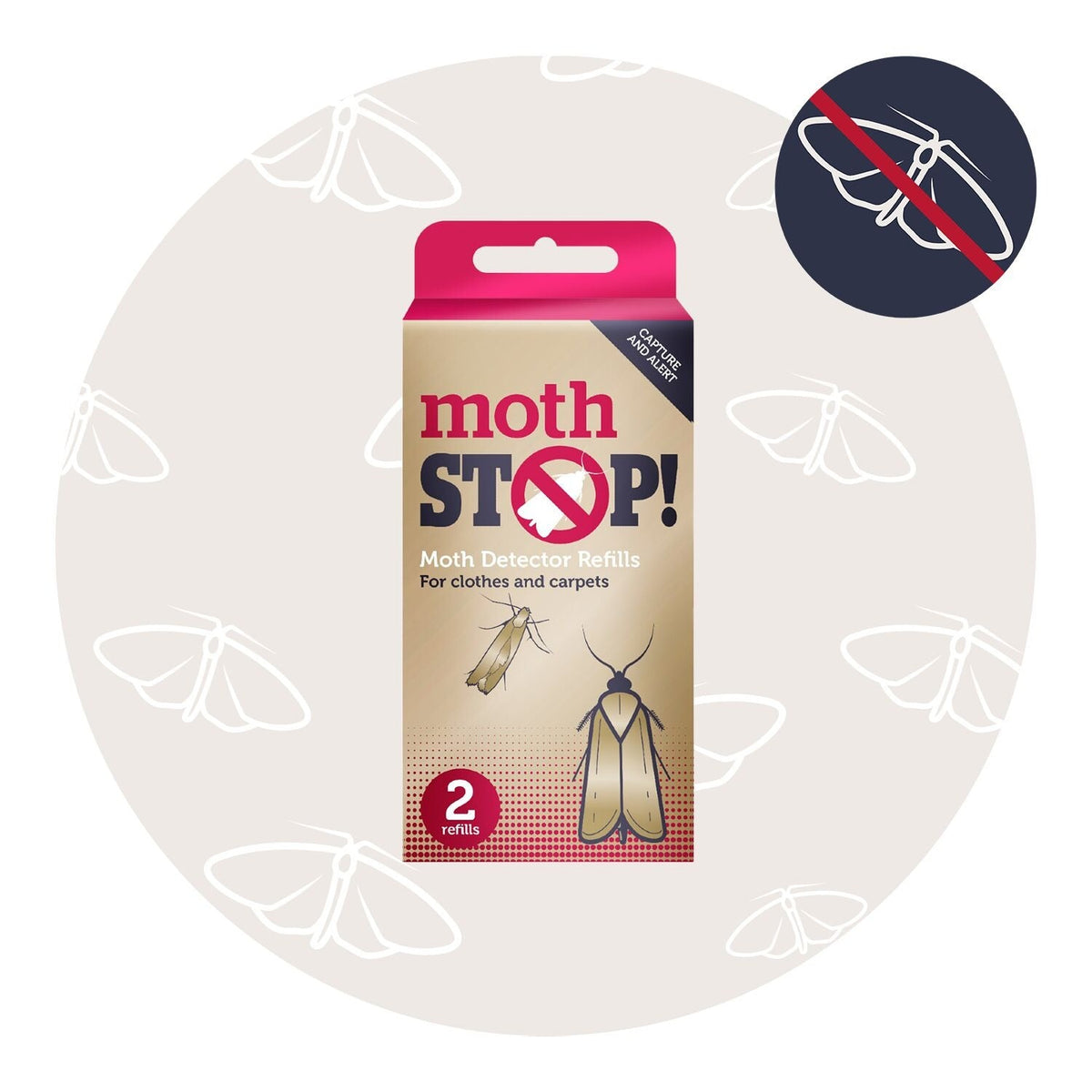 2 Moth Stop Clothes and Carpet Moth Detector and Trap Refills
